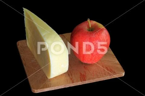 Wedge Smocked Gouda Cheese and Organic Apple Stock Photos