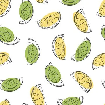 Wedges of lemon and lime. Vector  pattern. Stock Illustration