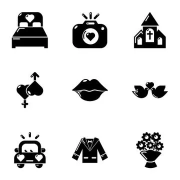 Wedlock icons set, simple style Stock Illustration