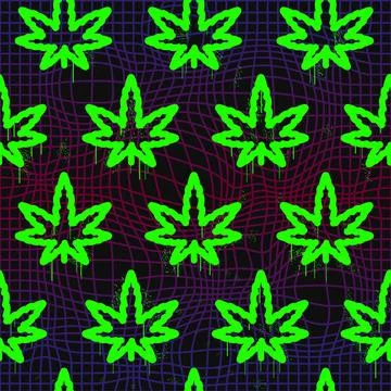 Weed leaf and warp grid seamless pattern. Vector wallpaper illustration Stock Illustration