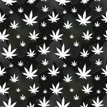 Weed leaf and warp grid seamless pattern. Vector wallpaper illustration Stock Illustration