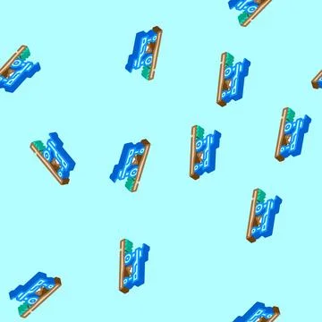 Weeding robot harvests isometric icon seamless pattern Stock Illustration