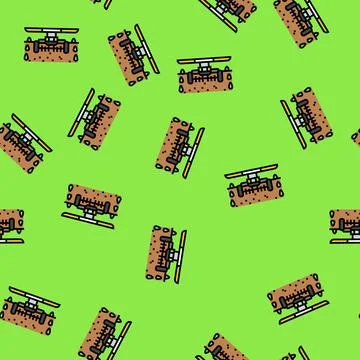 Weeding robot harvests vector seamless pattern Stock Illustration
