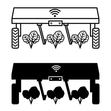 Weeding Robot Icons. Line and Glyph Vector Illustrations. Smart Autonomous .. Stock Illustration
