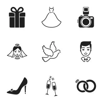 Weeding set icons in black style. Big collection of wedding vector symbol stock Stock Illustration