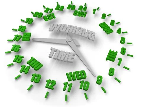 Week clock. Open 24/7, working time 24 hours and 7 days. open twenty four hour Stock Photos