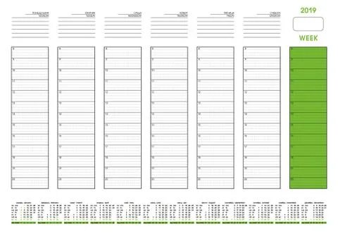 Week diary planning for 2019 new year of pig Stock Illustration
