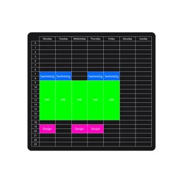 The week time table mockup. The tasks planner Stock Illustration