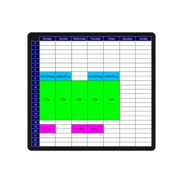 The week time table mockup. The tasks planner with a white background. Stock Illustration