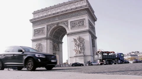Weekday Traffic Around the Arc de Triomphe in Paris - 4K Stock Footage 306334103