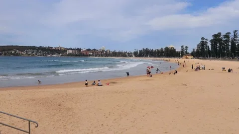 Weekend and holidays in Sydney Manly beach on a sunny day – 4k. Stock Footage 139501445