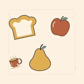 Weekend bakery brunch with fruit and bread. Decorative flat vector compositio 스톡 일러스트