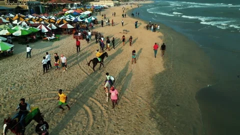 Weekend beach drone shot at Labadi, Accra Stock Footage 219367272