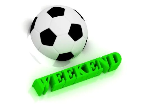 WEEKEND bright volume letter word, football half ball on white background Stock Illustration