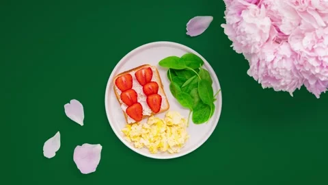 Weekend Brunch with creamy scrambled eggs. Stop motion animation. Stock Footage 201157761