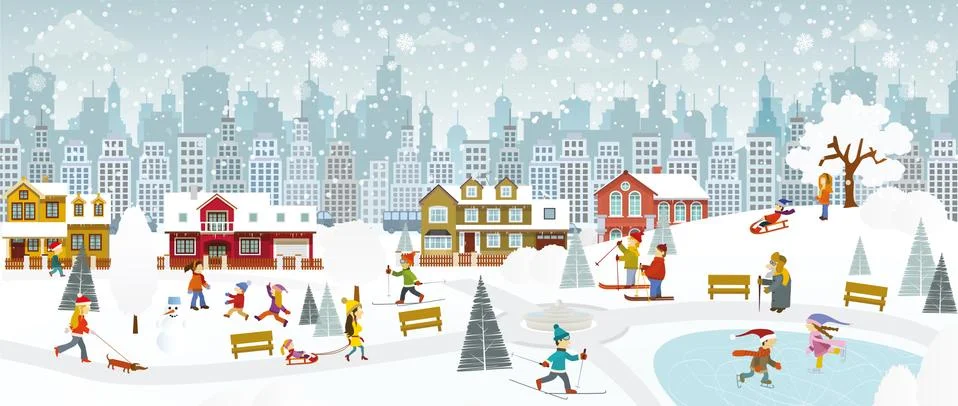 Weekend in the City (Winter) Stock Illustration