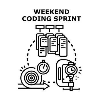 Weekend coding sprint project development process vector Illustrazione stock