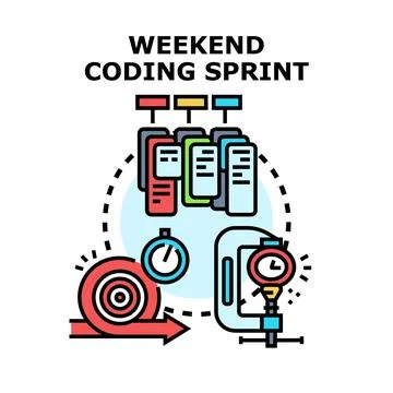 Weekend coding sprint project development process vector Illustrazione stock