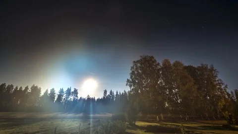 Weekend cottage winter night star clear sky timelapse 4 hours winter sweden Stock Footage 89975807