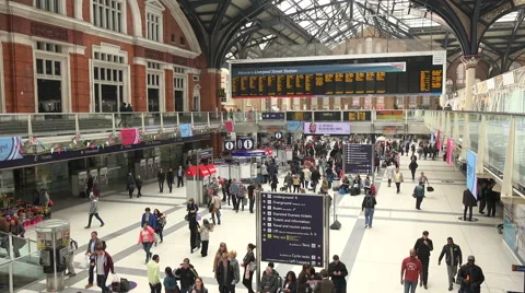 Weekend crowd pass through London's Liverpool street station Stock Footage 55524458