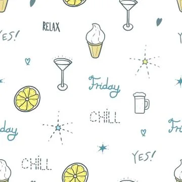 Weekend fashion pattern. Seamless vector texture - doodle style textile desig 스톡 일러스트