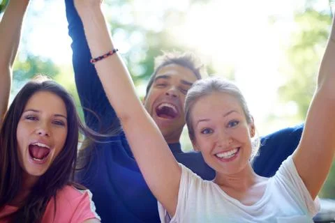 This weekend is going to be fun. three friends enjoying themselves at an outdoor Stock Photos