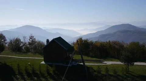 Weekend house on the top of the hill Stock Footage 50444206