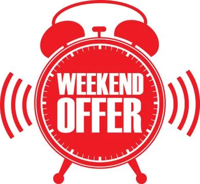 Weekend offer red alarm clock, vector illustration Stock Illustration