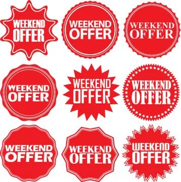 Weekend offer red label. Weekend offer red sign. Weekend offer red banner. Ve Stock Illustration