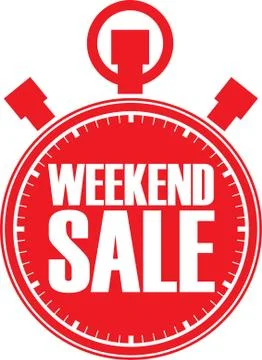 Weekend sale red stopwatch, vector illustration Illustrazione stock
