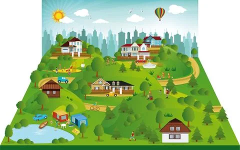 Weekend in the suburbs Stock Illustration