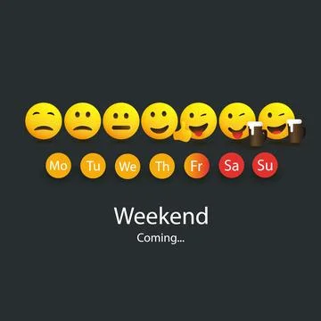Weekend's Coming - Design Concept with Funny Smiling Faces Illustrazione stock