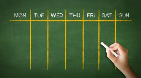 Weekly calendar chalk drawing Illustrazione stock