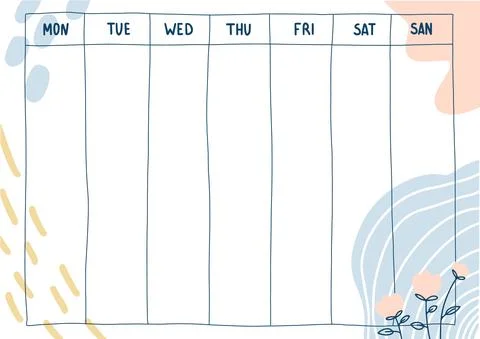 Weekly calendar Doodle style Stock Illustration