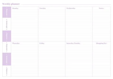 Weekly daily planner time of day cute blank flat Stock Illustration