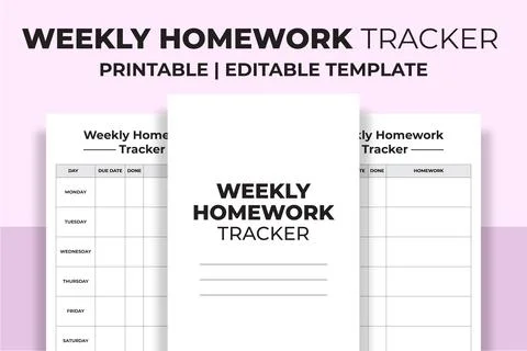 Weekly Homework Tracker KDP Interior Stock Illustration