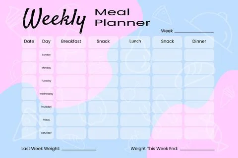 Weekly meal planner. The concept of weight loss, healthy lifestyle. Vector image Stock Illustration