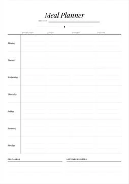 Weekly Meal Planner Template with Sections Stock Illustration