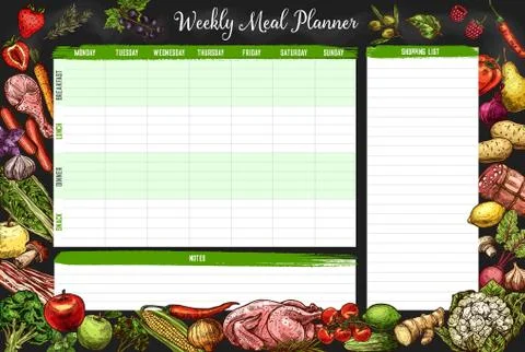 Weekly meal planner, timetable, week food plan Stock Illustration