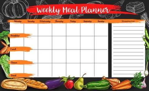 Weekly meal planner, timetable, week food plan Stock Illustration
