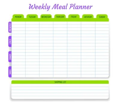 Weekly meal planner, vector timetable, week plan Stock Illustration