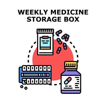 Weekly medicine storage box planning pills concept Illustrazione stock