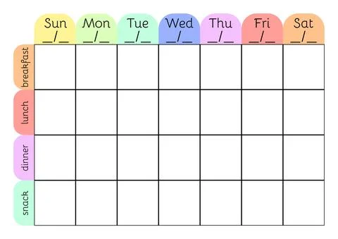 Weekly menu A4 printable planner template Stock Illustration