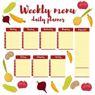 Weekly menu daily red planner Stock Illustration