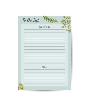 Weekly or daily plan, notepad, to-do list, with leaf illustration. With flat  Stock Illustration