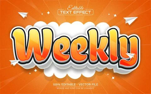 Weekly orange cartoon 3d text effect editable Stock Illustration