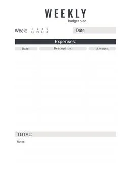 Weekly personal monthly budget planner, vector illustration. Illustrazione stock