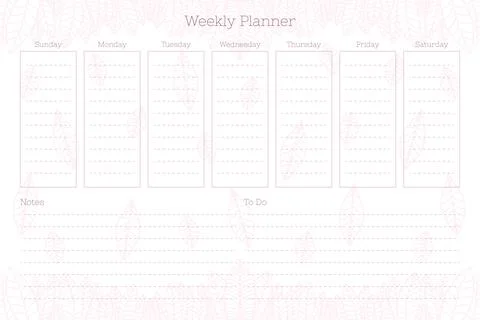 Weekly personal planner diary template in cute pink abstract style. Private s Illustrazione stock