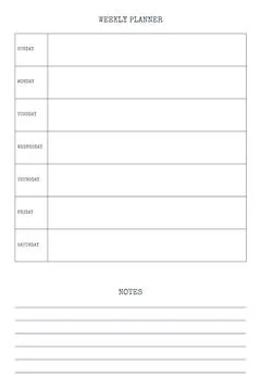 Weekly personal planner diary template with type written font. Monthly calend 스톡 일러스트