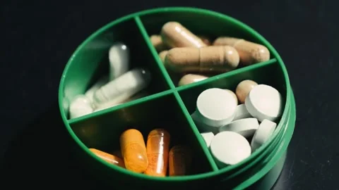 Weekly pills box is designed for efficient storage of dietary supplements and Stock Footage 324097967